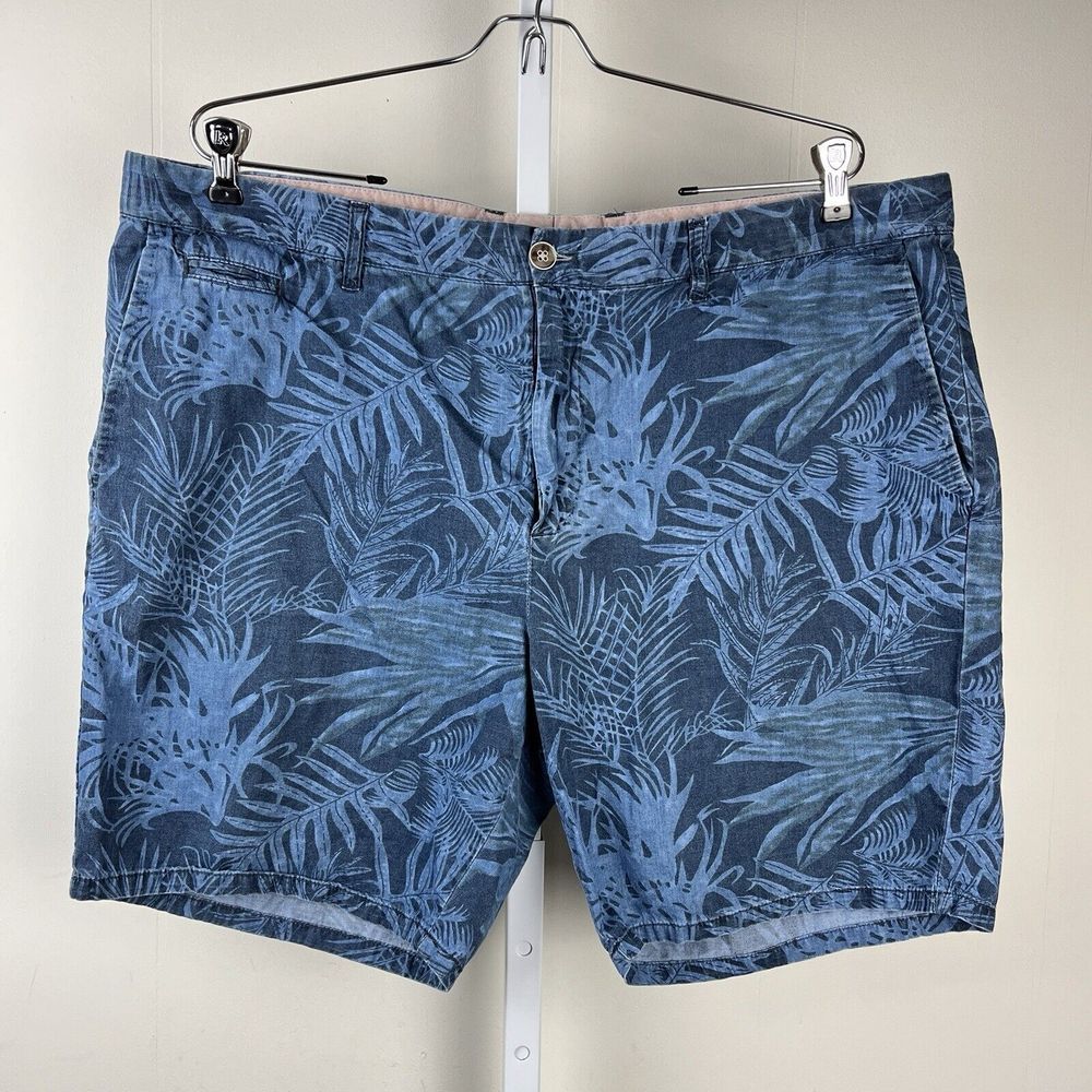 Johnnie-O Roxbury Chambray Shorts Mens Size 40 Blue Palm Leaf Print 100% Cotton